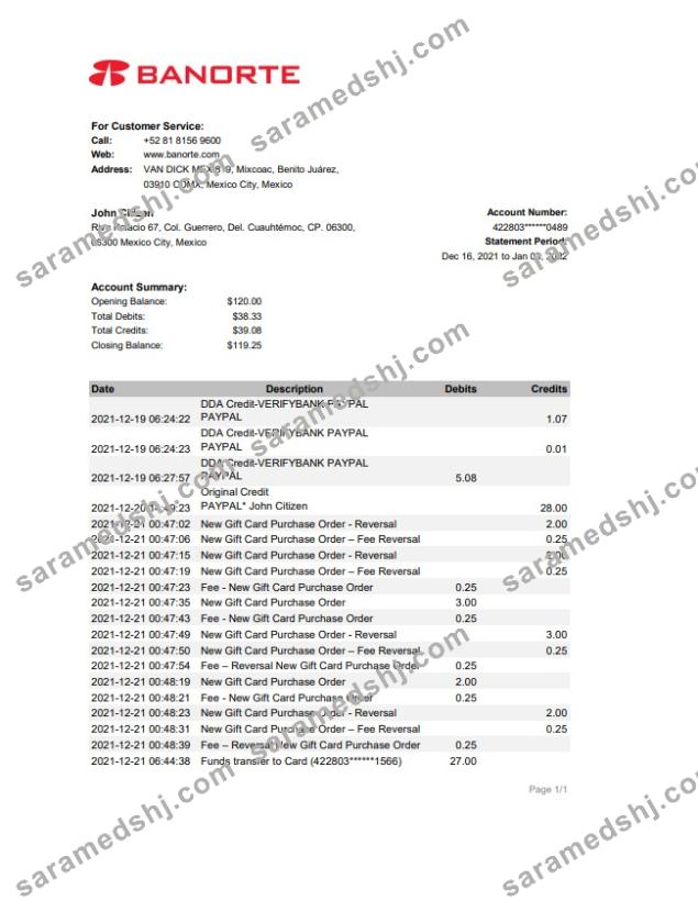 Mexico Banorte bank statement xls
